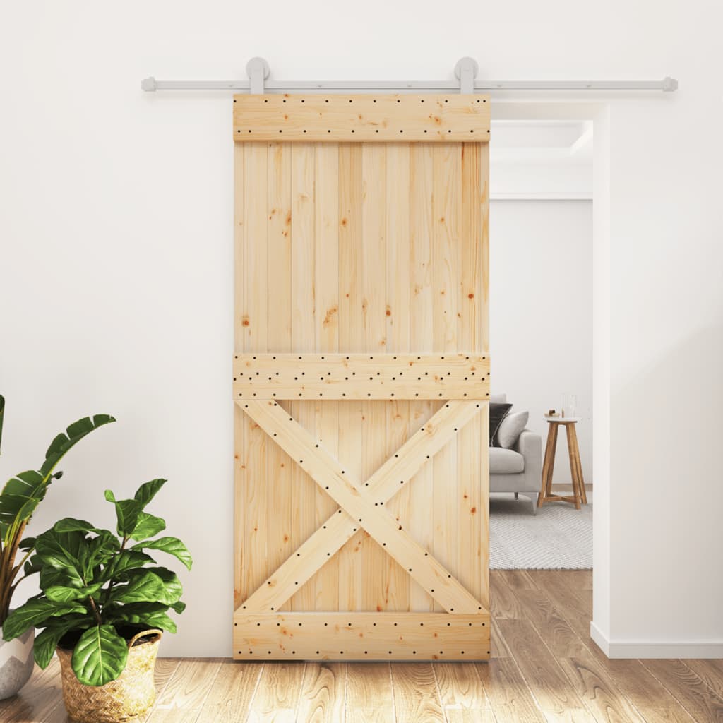 VidaXL Schiebetür mit Beschlägen 95x210 cm massives Kiefernholz