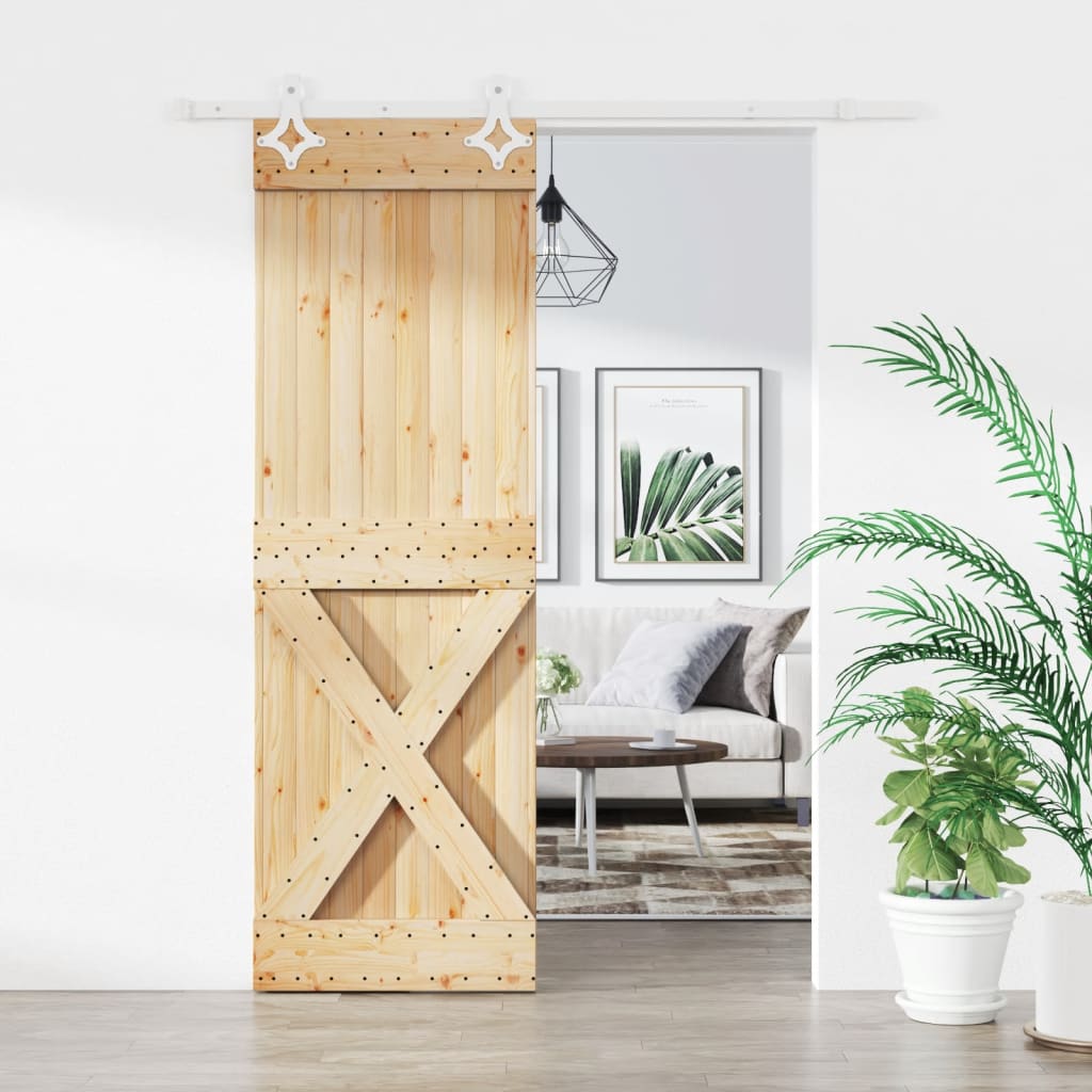 VidaXL Schiebetür mit Beschlägen 70x210 cm massives Kiefernholz