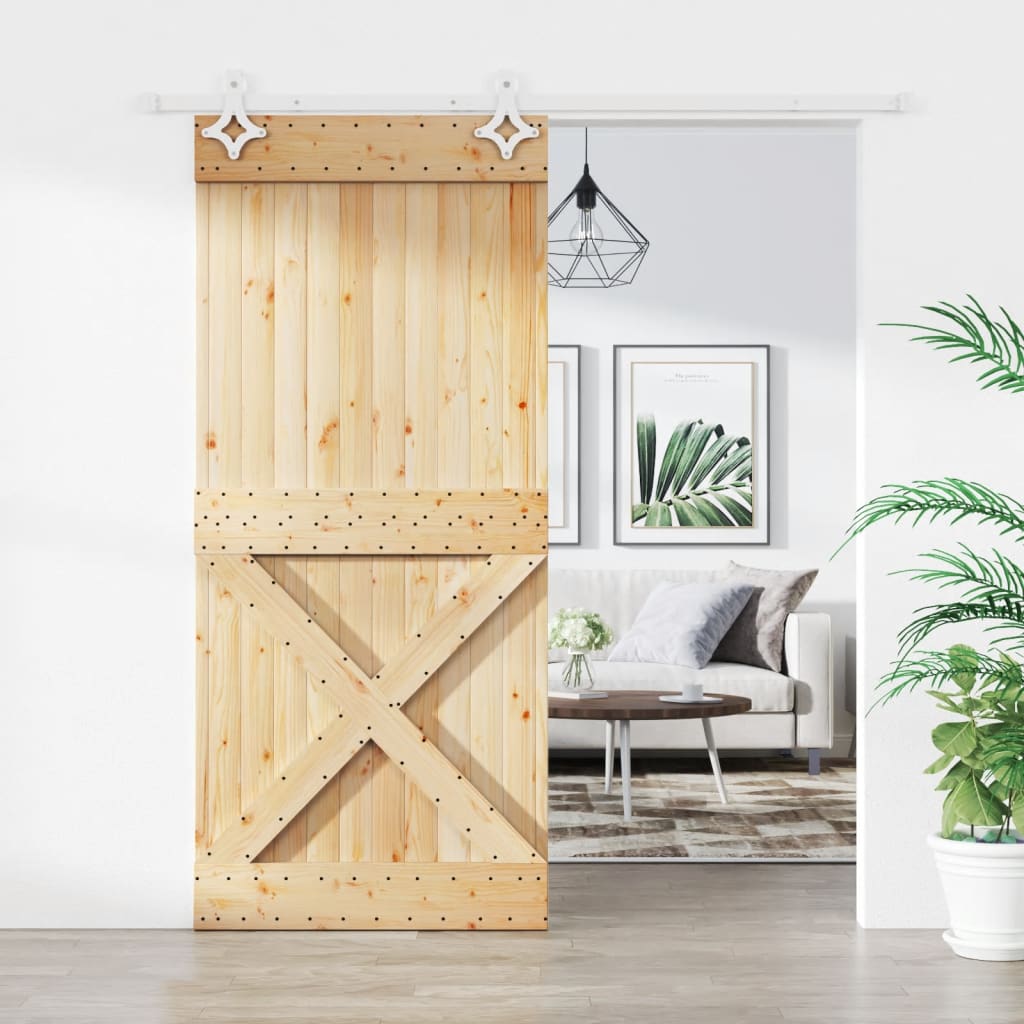 VidaXL Schiebetür mit Beschlägen 90x210 cm massives Kiefernholz