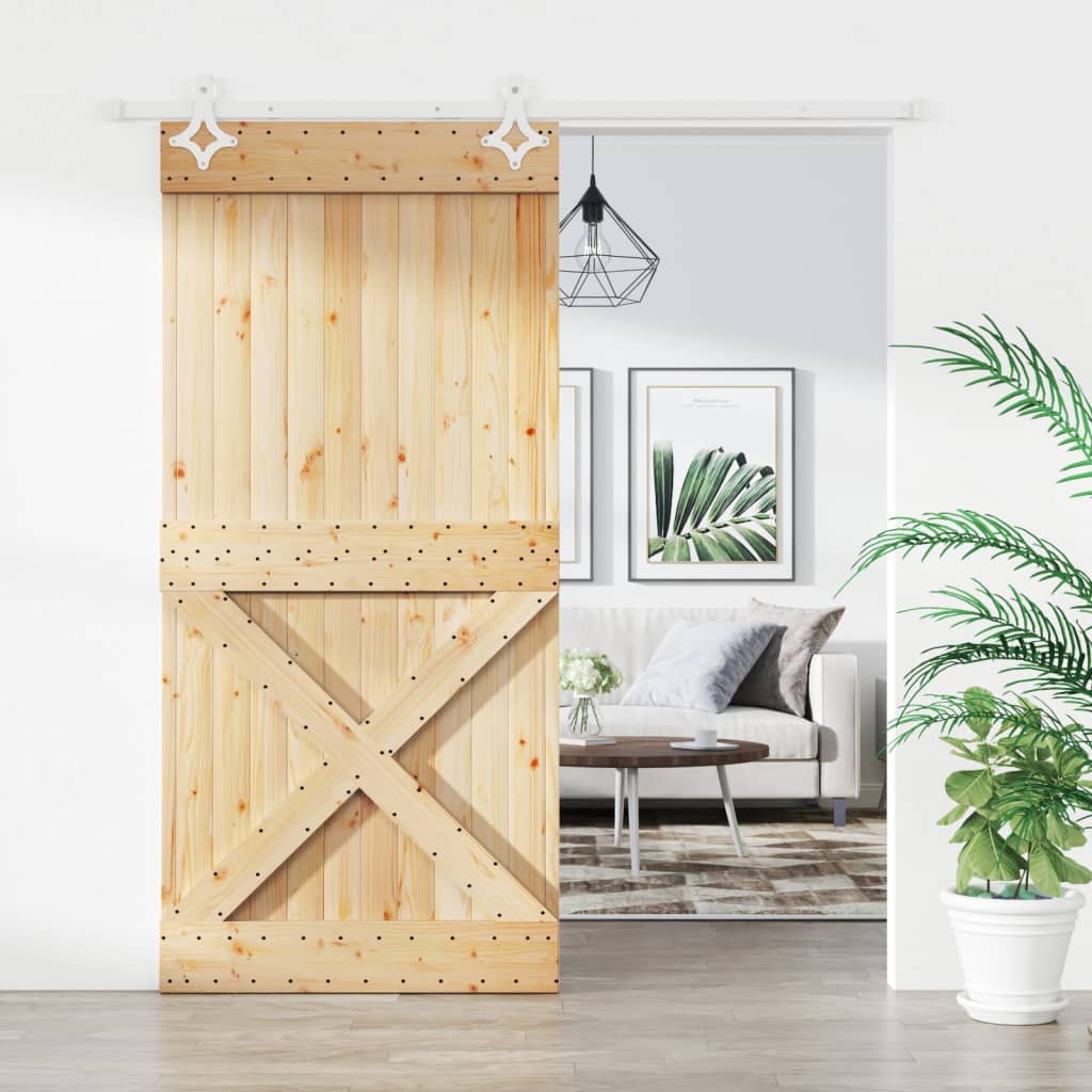 VidaXL Schiebetür mit Beschlägen 95x210 cm massives Kiefernholz