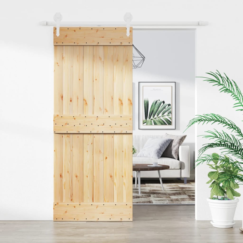 VidaXL Schiebetür mit Beschlägen 85x210 cm massives Kiefernholz