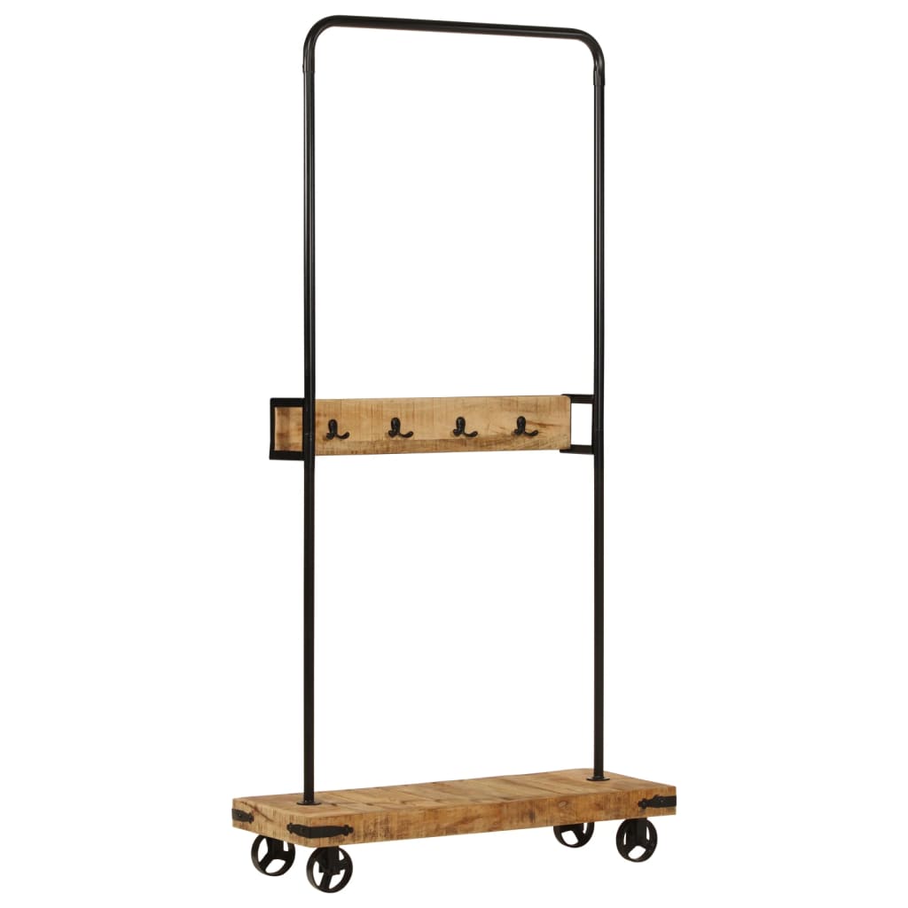 Vidaxx Kleiderständer mit Rollen 90x35x190 cm aus massivem Mangoholz und Eisen