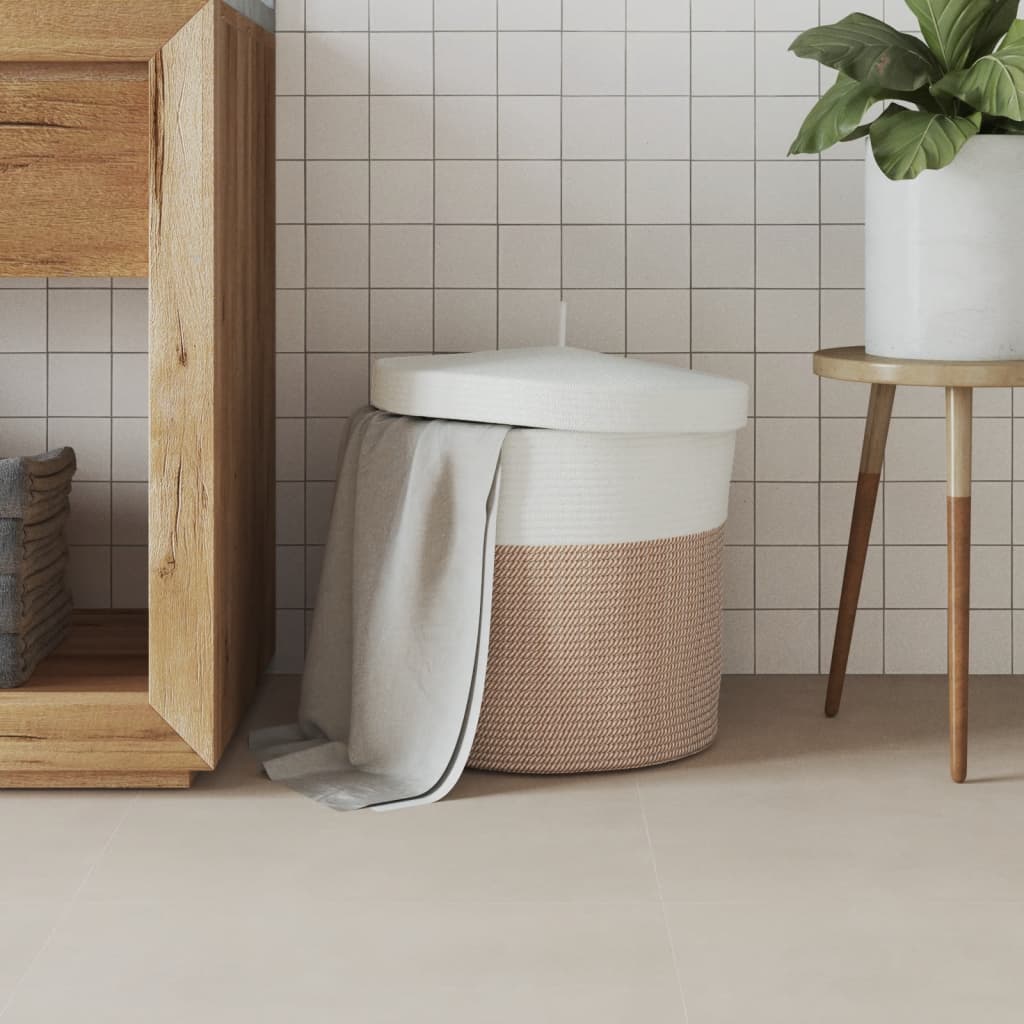Vidaxl opbergmand met deksel ø 40x35 cm katoen bruin en wit