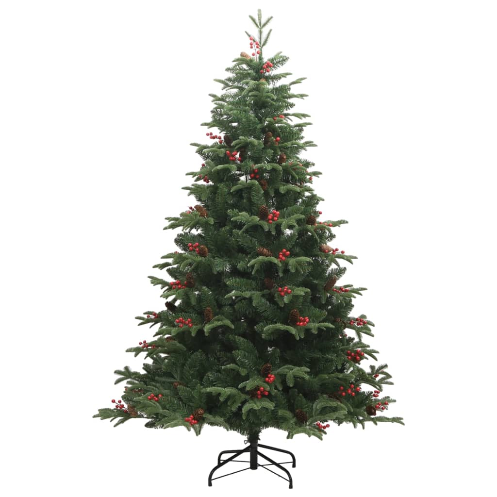 Vidaxl künstlicher Weihnachtsbaum mit Scharnieren, Tannenzapfen und Beeren, 210 cm