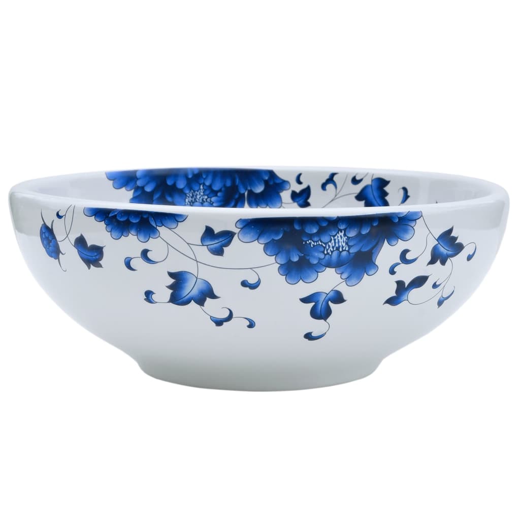 VidaXL Aufsatzwaschbecken rund Φ41x14 cm aus Keramik weiß und blau
