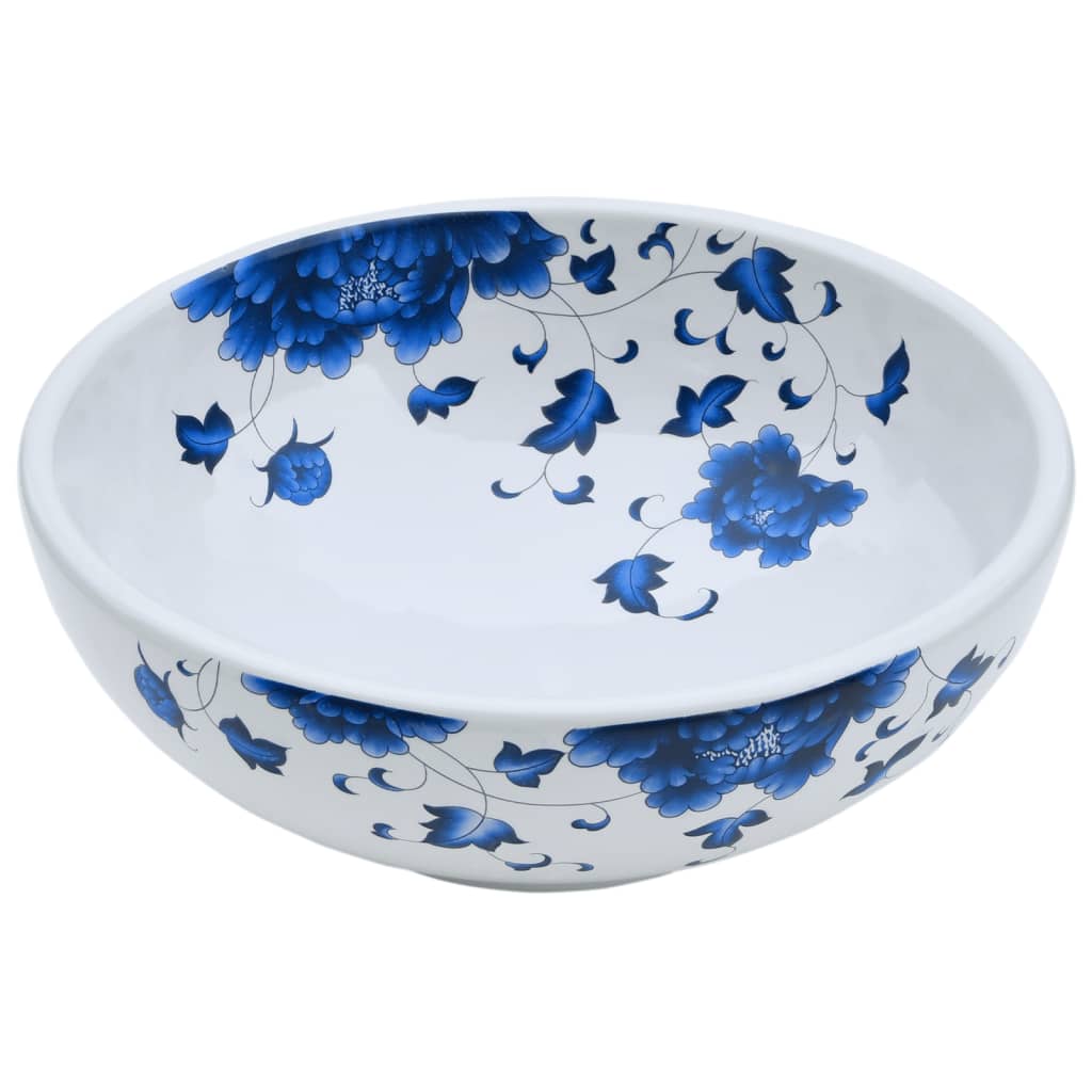 VidaXL Aufsatzwaschbecken rund Φ41x14 cm aus Keramik weiß und blau