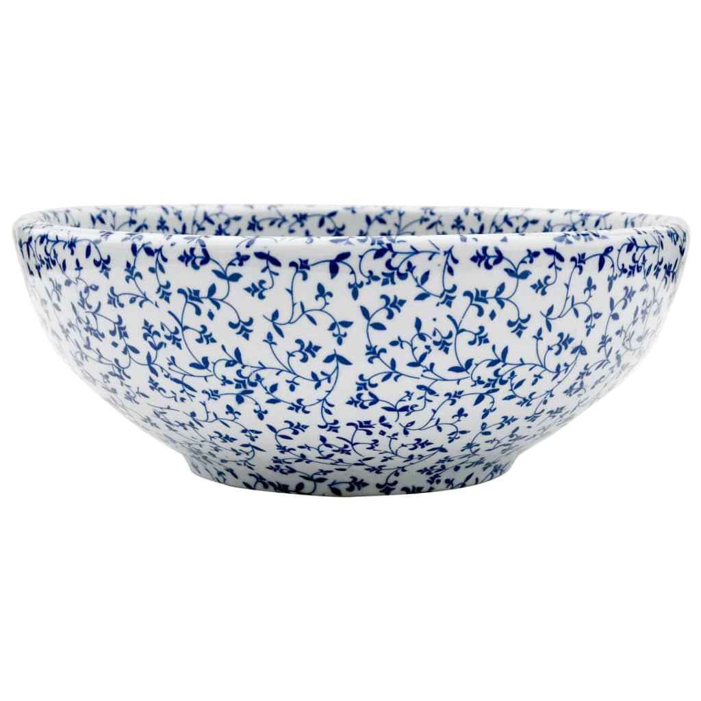 VidaXL Aufsatzwaschbecken rund Φ41x14 cm aus Keramik weiß und blau