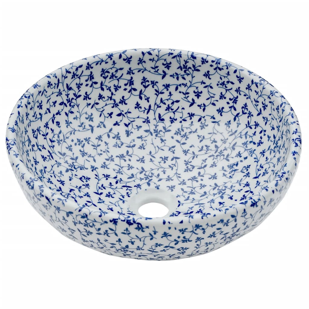 VidaXL Aufsatzwaschbecken rund Φ41x14 cm aus Keramik weiß und blau