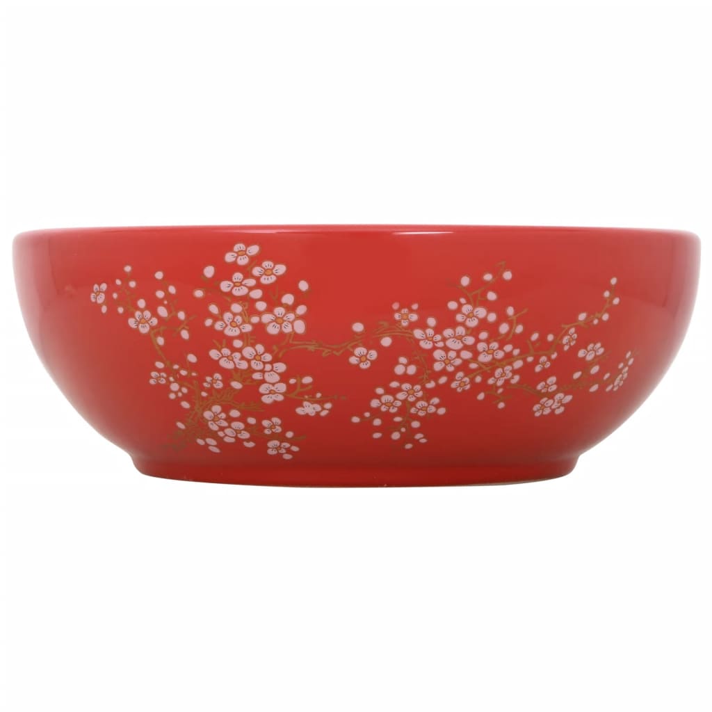 VidaXL Aufsatzwaschbecken rund Φ41x14 cm aus Keramik weiß und rot