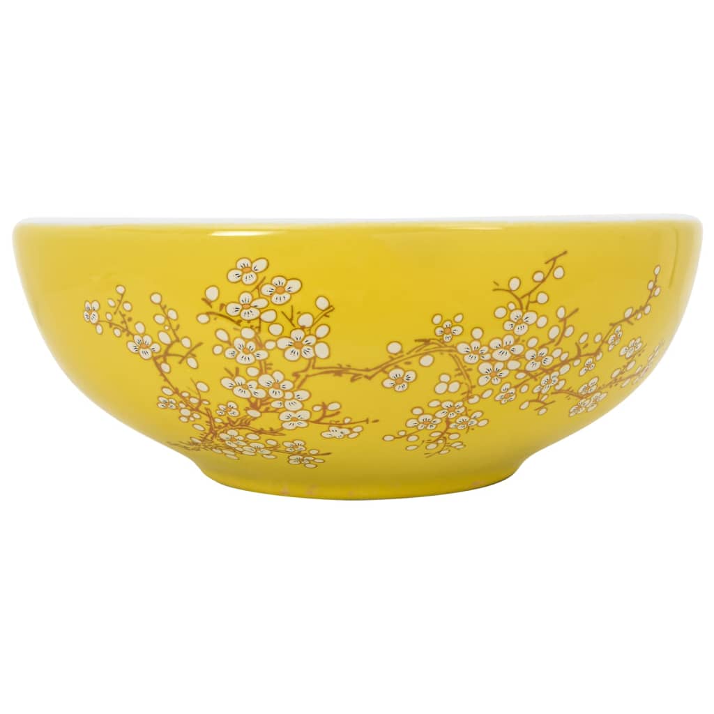 Vidaxx Aufsatzwaschbecken rund φ41x14 cm aus Keramik weiß und gelb