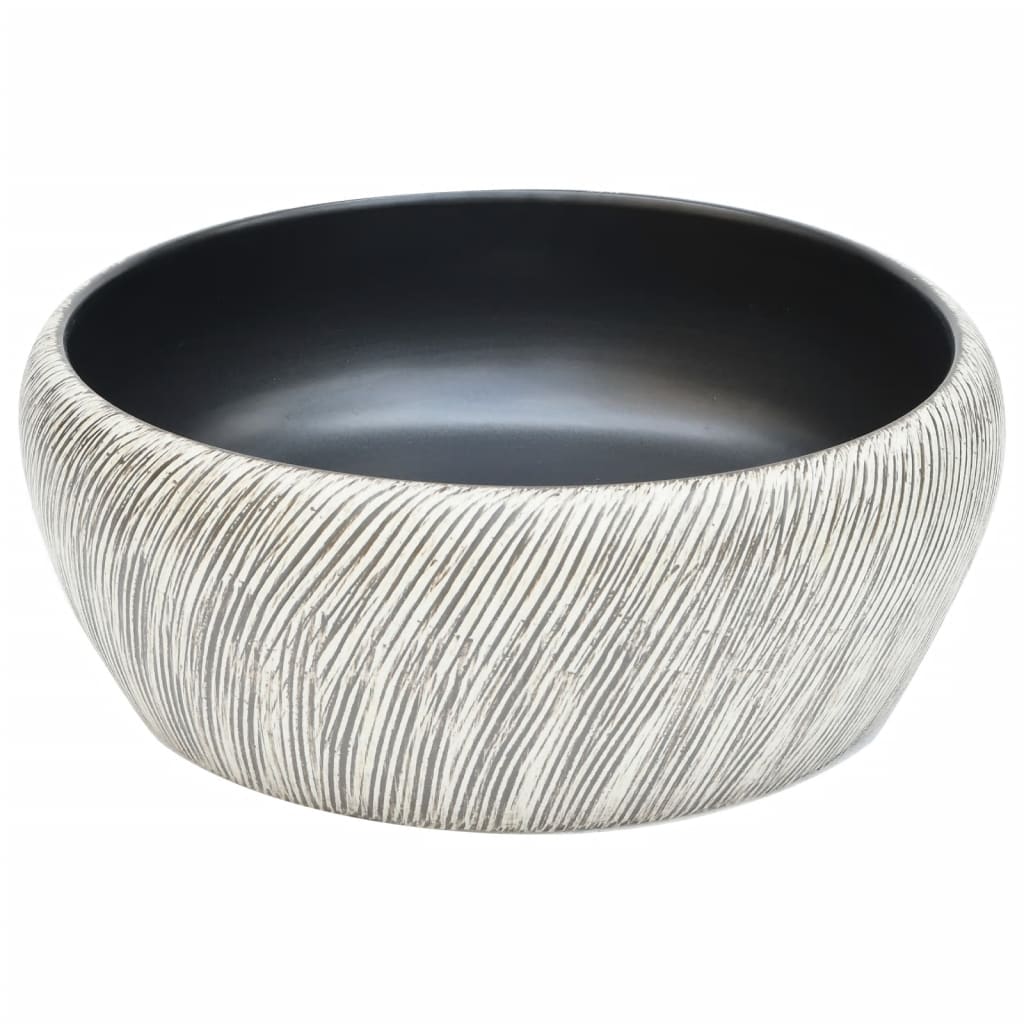 VidaXL Aufsatzwaschbecken rund Φ41x14 cm Keramik schwarz und grau