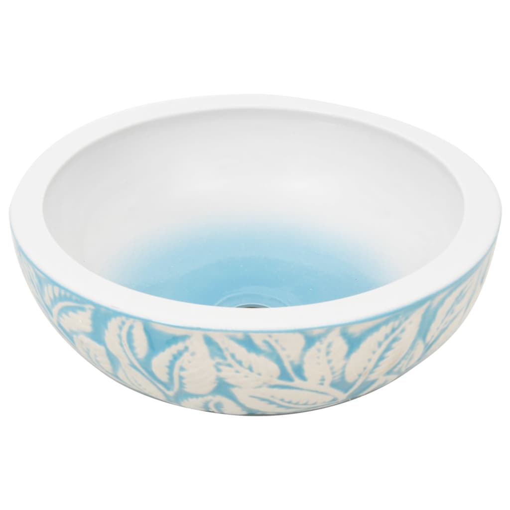VidaXL Aufsatzwaschbecken rund Φ41x14 cm aus Keramik weiß und blau