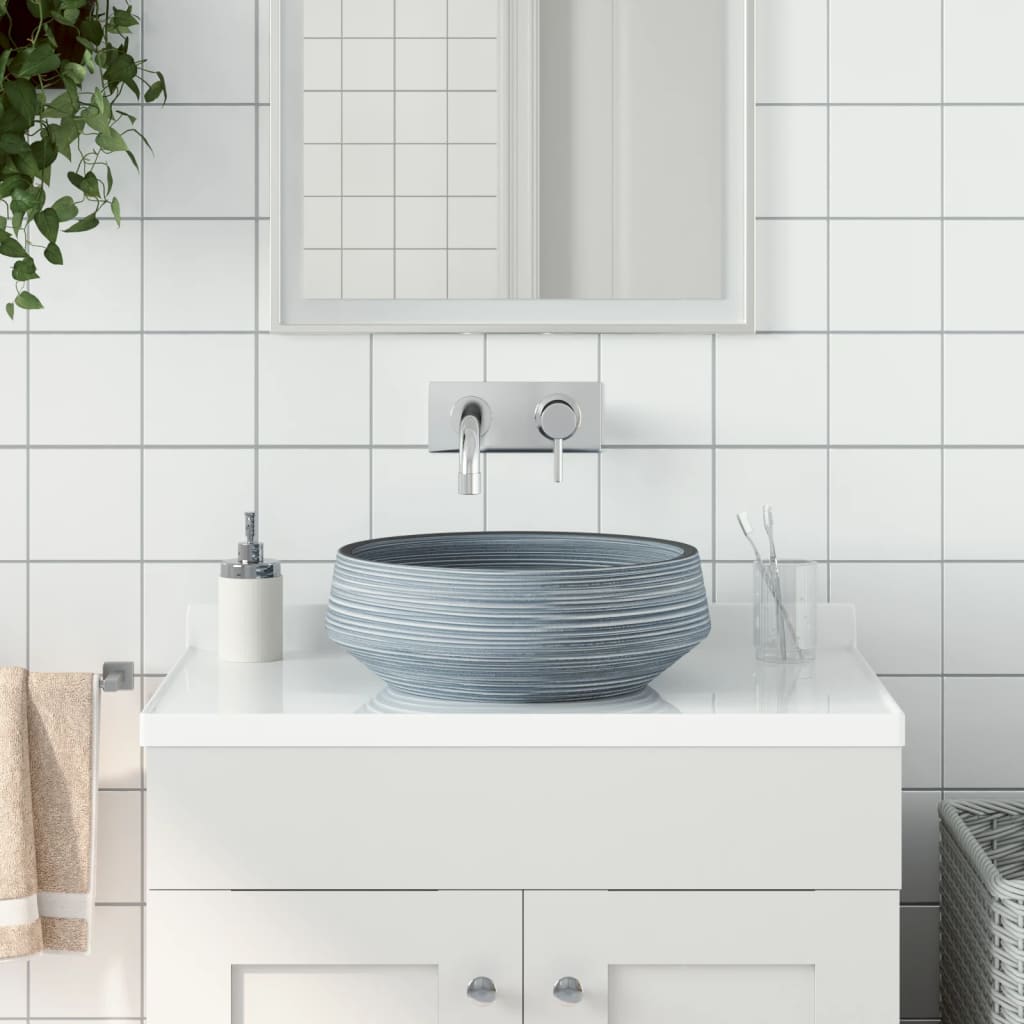Vidaxx Aufsatzwaschbecken rund φ41x14 cm Keramik grau
