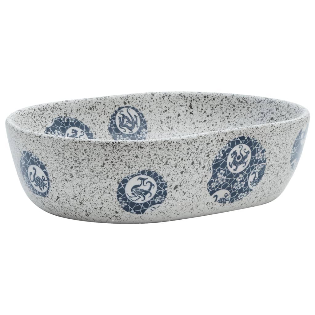 Vidaxx Aufsatzwaschbecken oval 47x33x13 cm Keramik grau und blau