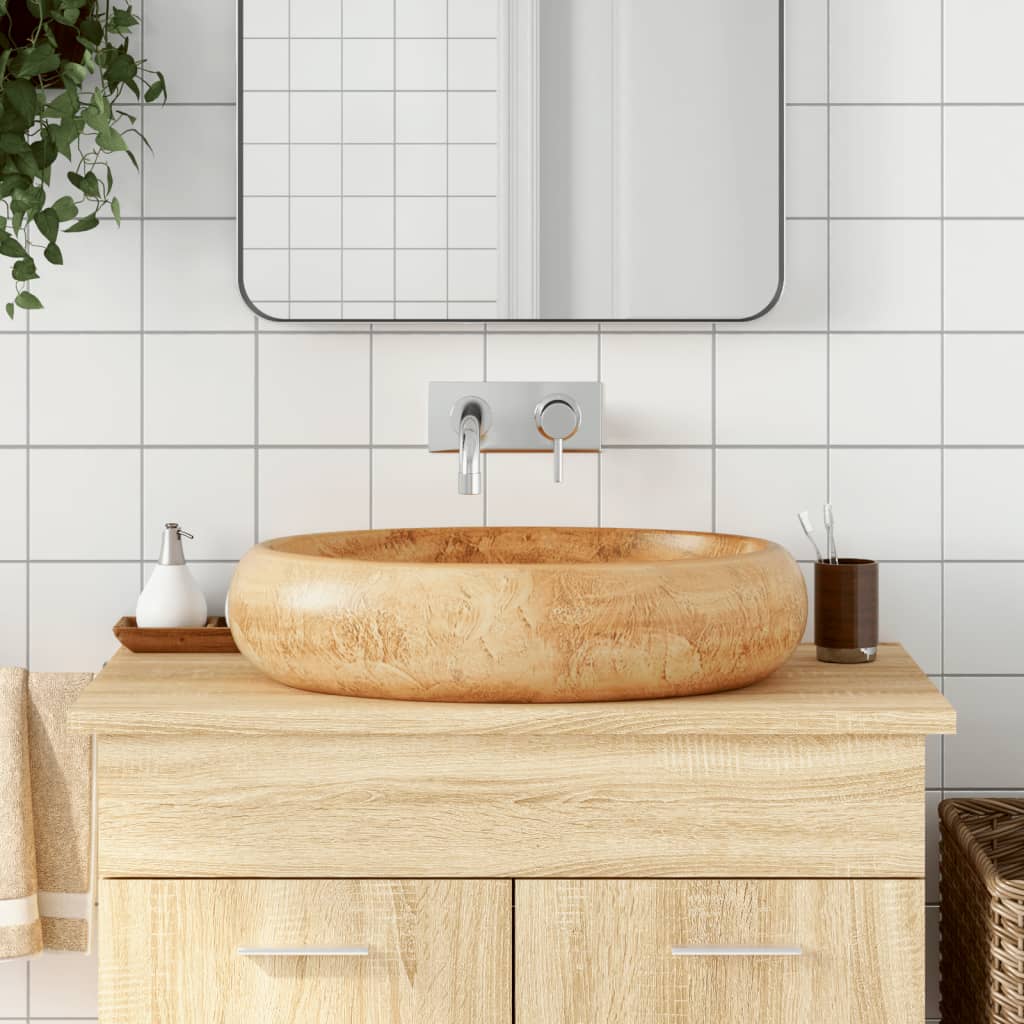 VidaXL Aufsatzwaschbecken oval 59x40x15 cm Keramik braun