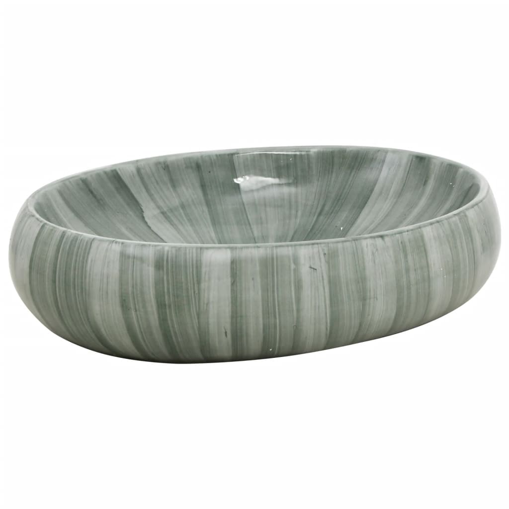 VidaXL Aufsatzwaschbecken oval 59x40x15 cm Keramik grün
