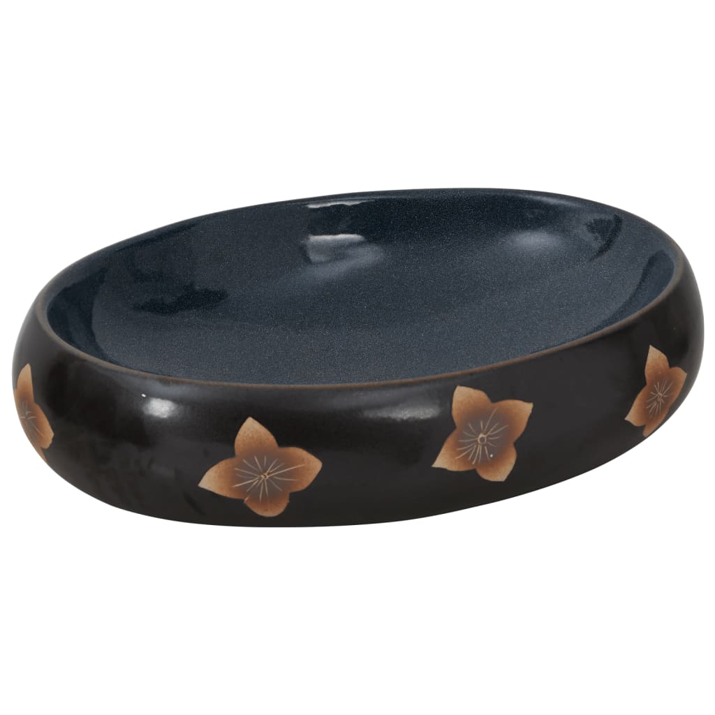 Vidaxx Aufsatzwaschbecken oval 59x40x15 cm Keramik schwarz und blau