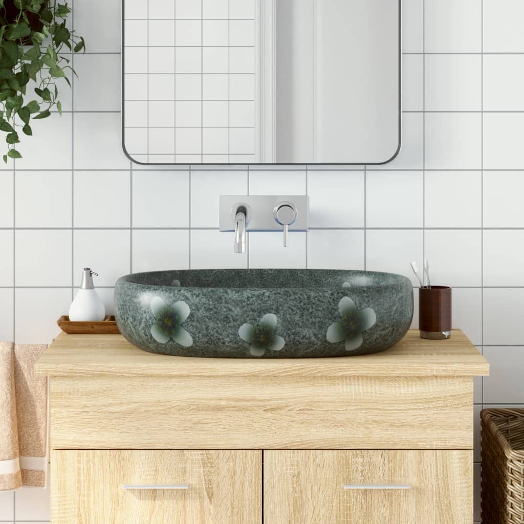 Vidaxx Aufsatzwaschbecken oval 59x40x14 cm Keramik blau