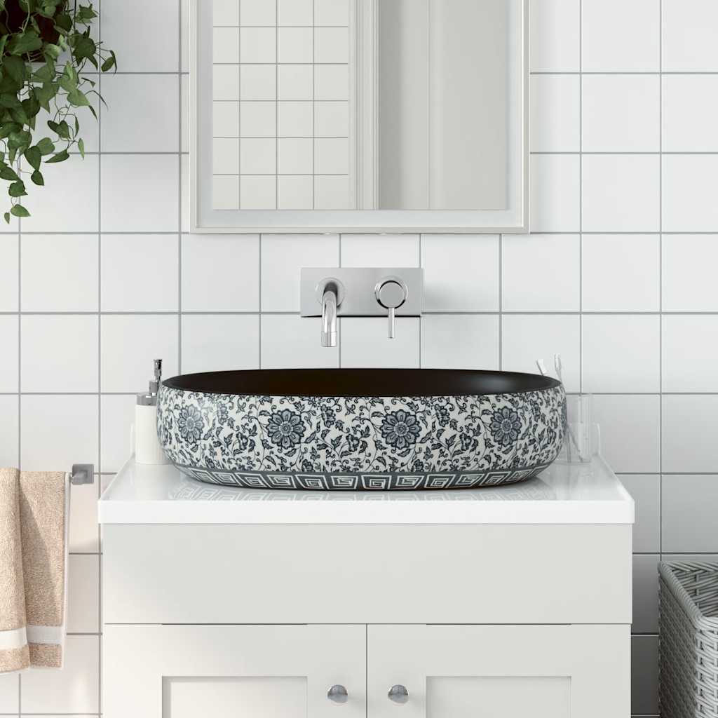 Vidaxx Aufsatzwaschbecken oval 59x40x14 cm Keramik schwarz und blau