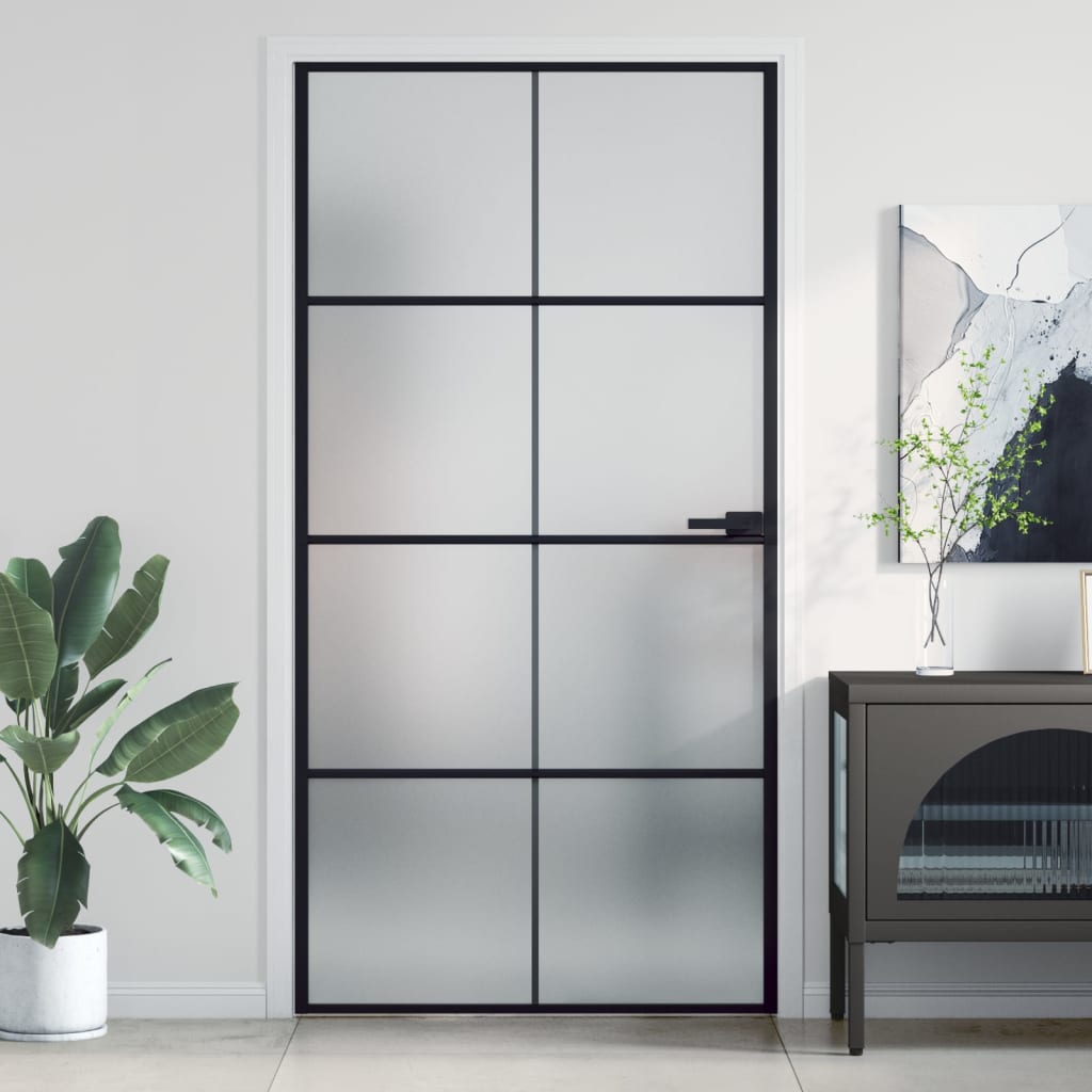 VidaXL Innentür schmal 102,5x201,5 cm gehärtetes Glas und Aluminium schwarz