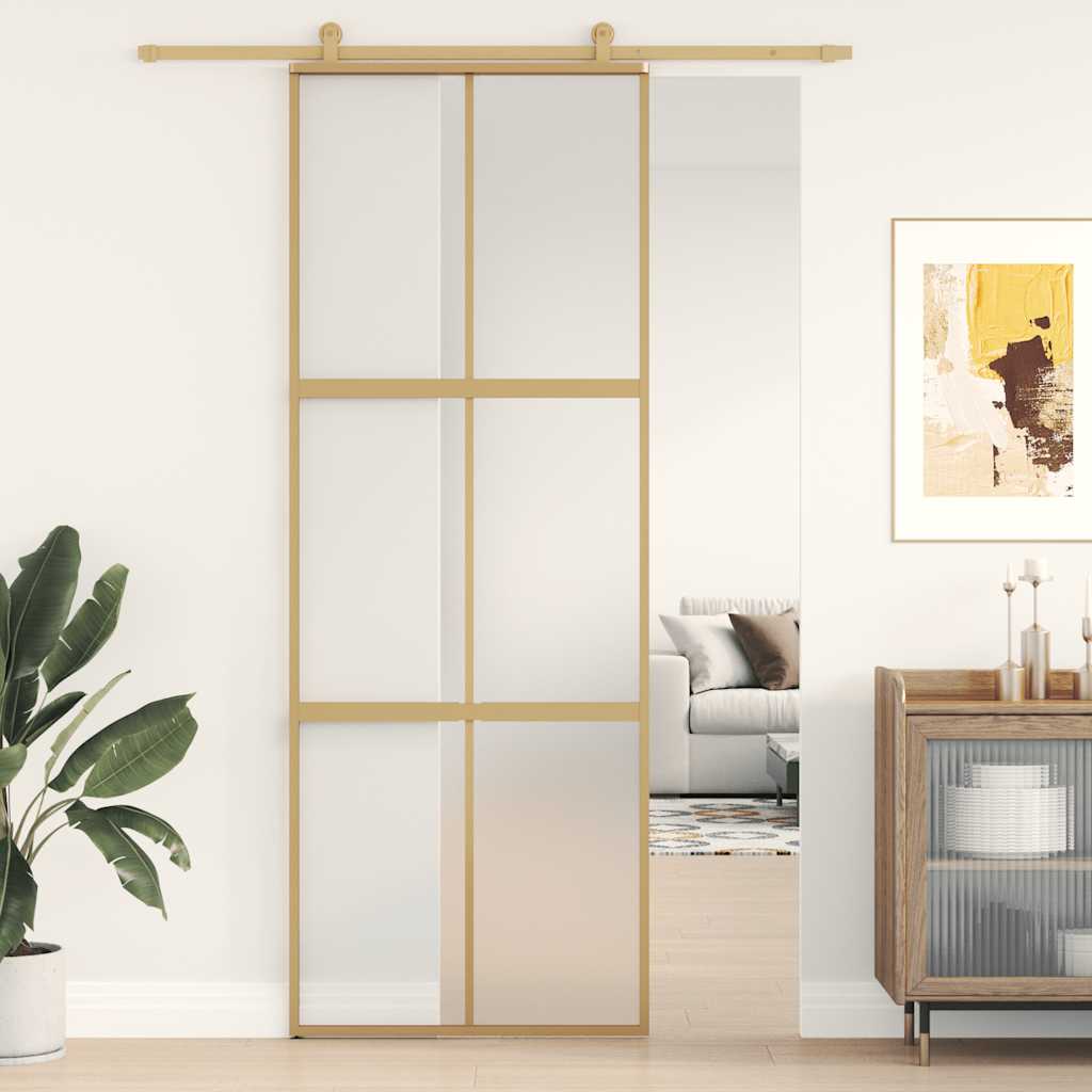 VidaXL Schiebetür 76x205 cm mattes ESG-Glas und Aluminium goldfarben