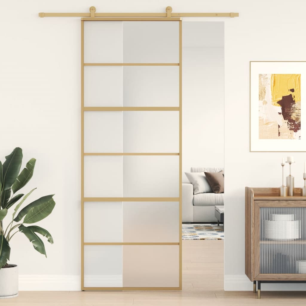 Vidaxx Schiebetür 76x205 cm ESG-Glas matt und Aluminium goldfarben