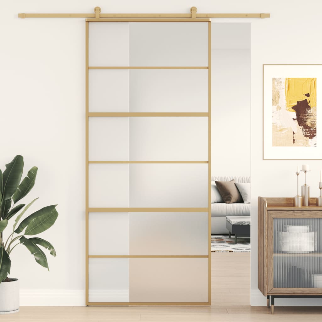Vidaxx Schiebetür 90x205 cm ESG-Glas matt und Aluminium goldfarben