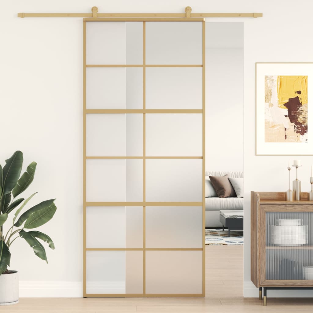 Vidaxx Schiebetür 90x205 cm ESG-Glas matt und Aluminium goldfarben