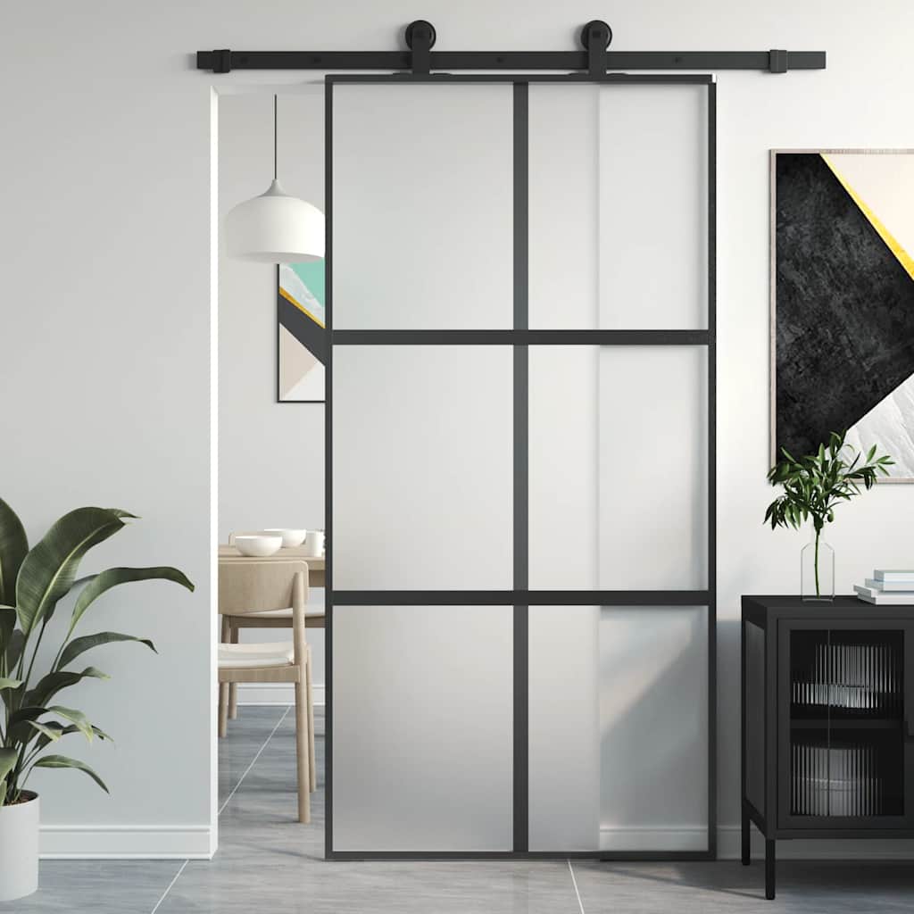 VidaXL Schiebetür 102,5x205 cm gehärtetes Glas und Aluminium schwarz