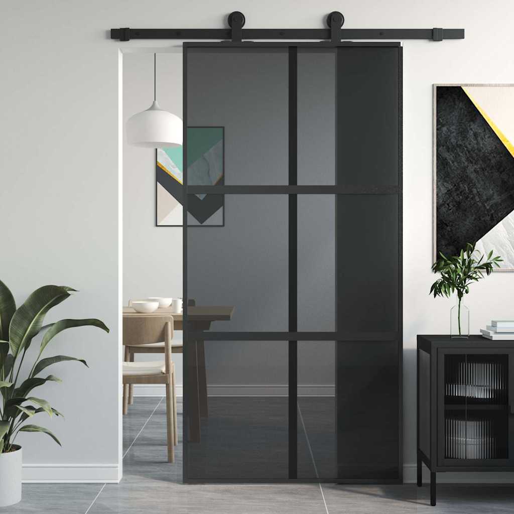 Vidaxx Schiebetür 102,5x205 cm Hartglas und Aluminium schwarz