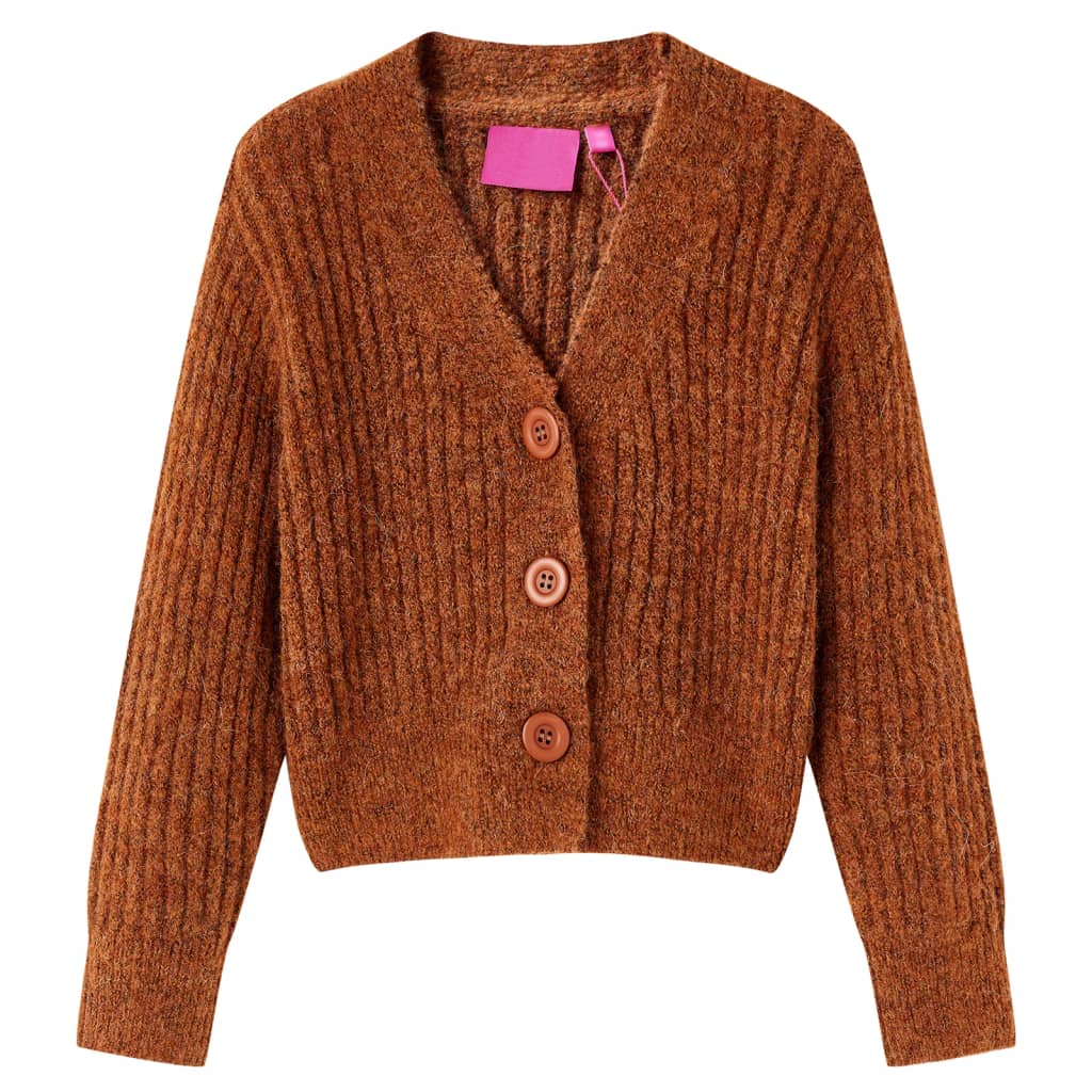 VidaXL Kinderstrickjacke 116 cognacfarben gestrickt