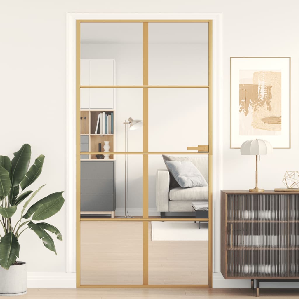 VidaXL Innentür schmal 102,5x201,5 cm gehärtetes Glas und Aluminium gold