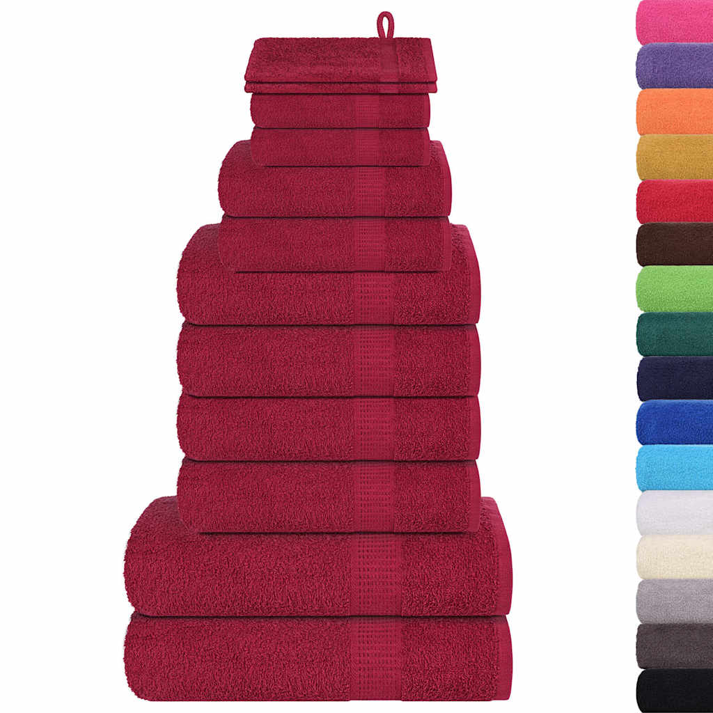 VidaXL 12-teiliges Handtuchset 360 g m² 100 % Baumwolle Burgunderrot