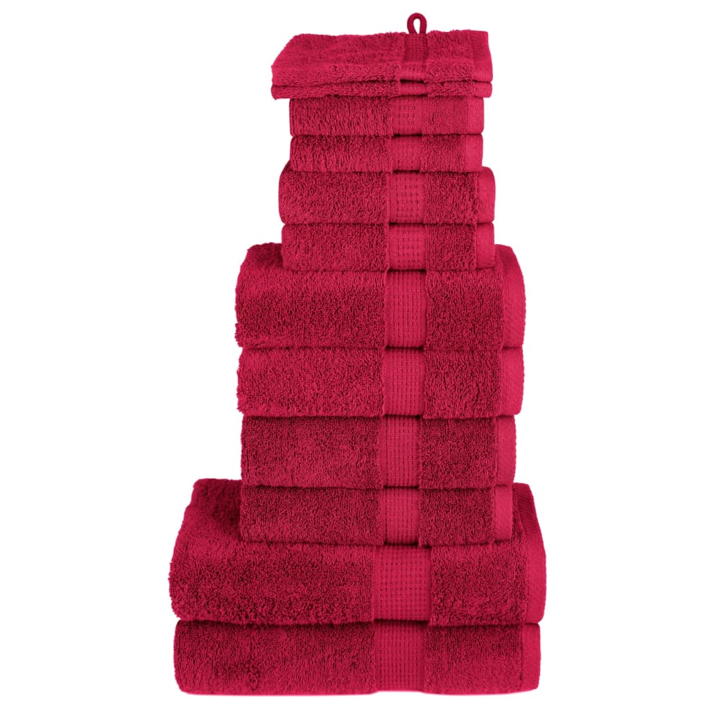 VidaXL 12-teiliges Handtuchset solide 600 g m² rot
