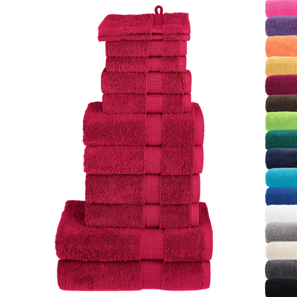 VidaXL 12-teiliges Handtuchset solide 600 g m² rot