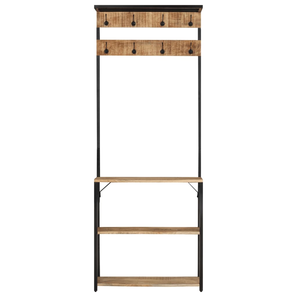 VidaXL Garderobenständer mit Schuhablage 68x30x182 cm massives rohes Mangoholz