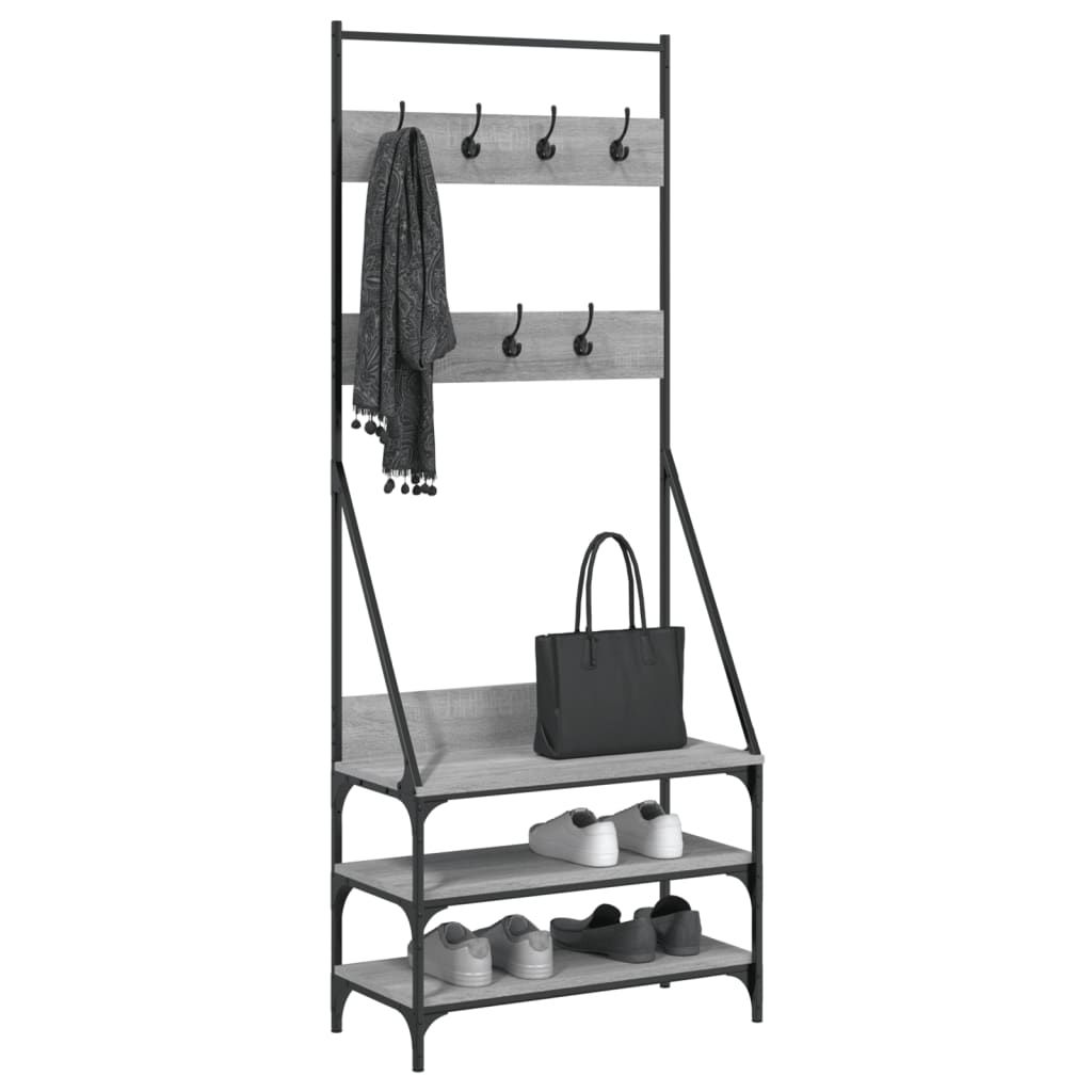 VidaXL Kleiderständer mit Schuhregal 72x34x184 cm, Farbe Sonoma-Eiche grau