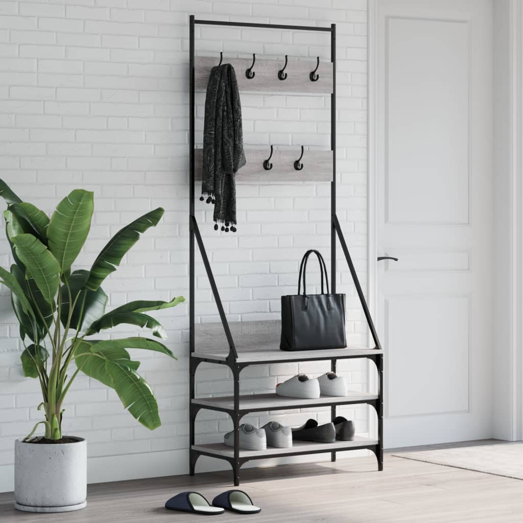 VidaXL Kleiderständer mit Schuhregal 72x34x184 cm, Farbe Sonoma-Eiche grau