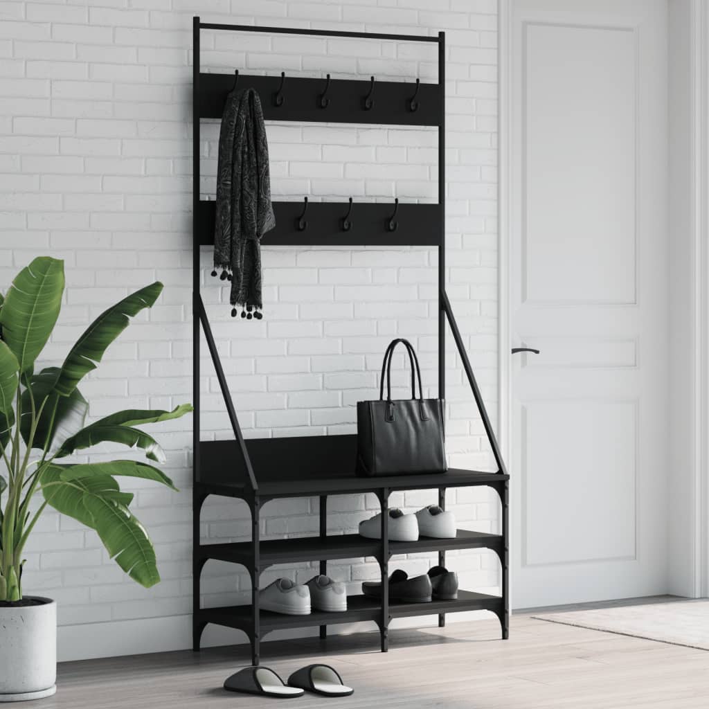 VidaXL Kleiderständer mit Schuhablage 90x34x184 cm schwarz