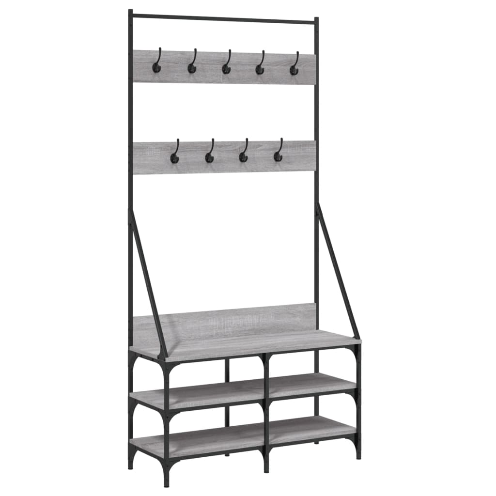 VidaXL Kleiderständer mit Schuhregal 90 x 34 x 184 cm, Farbe Sonoma-Eiche grau