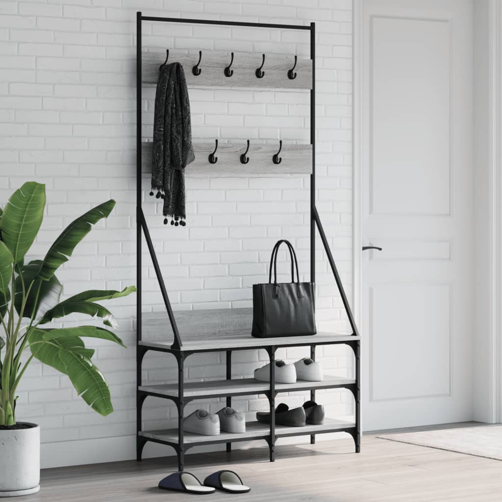 VidaXL Kleiderständer mit Schuhregal 90 x 34 x 184 cm, Farbe Sonoma-Eiche grau