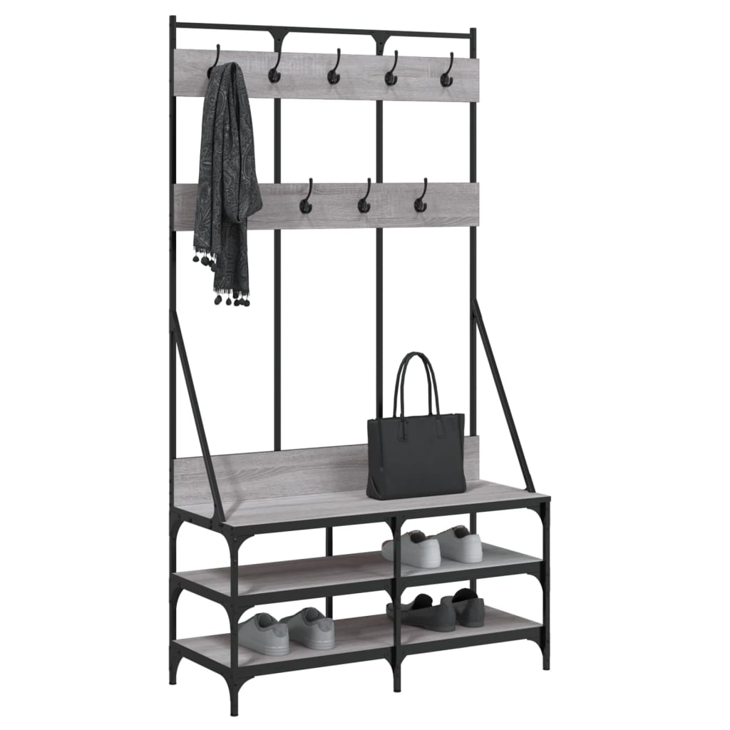 VidaXL Kleiderständer mit Schuhregal 100 x 40 x 184 cm, Farbe Sonoma-Eiche grau