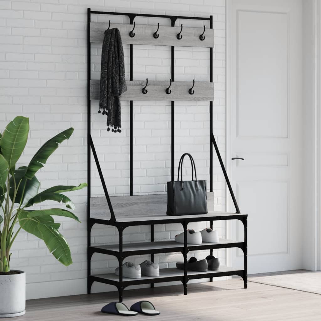 VidaXL Kleiderständer mit Schuhregal 100 x 40 x 184 cm, Farbe Sonoma-Eiche grau