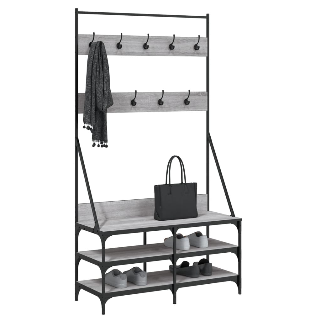 VidaXL Kleiderständer mit Schuhregal 100 x 40 x 184 cm, Farbe Sonoma-Eiche grau