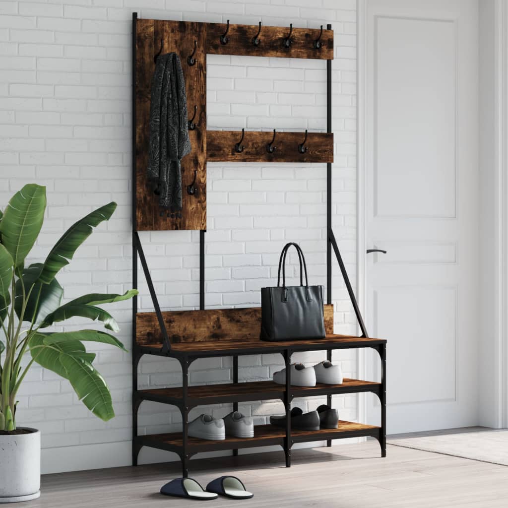VidaXL Kleiderständer mit Schuhablage 100x40x184 cm Räuchereiche