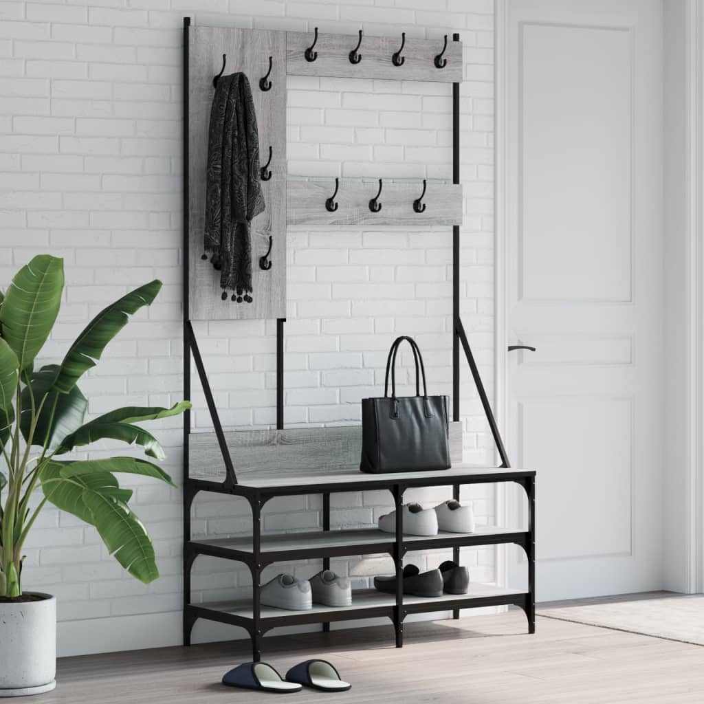 VidaXL Kleiderständer mit Schuhregal 100 x 40 x 184 cm, Farbe Sonoma-Eiche grau