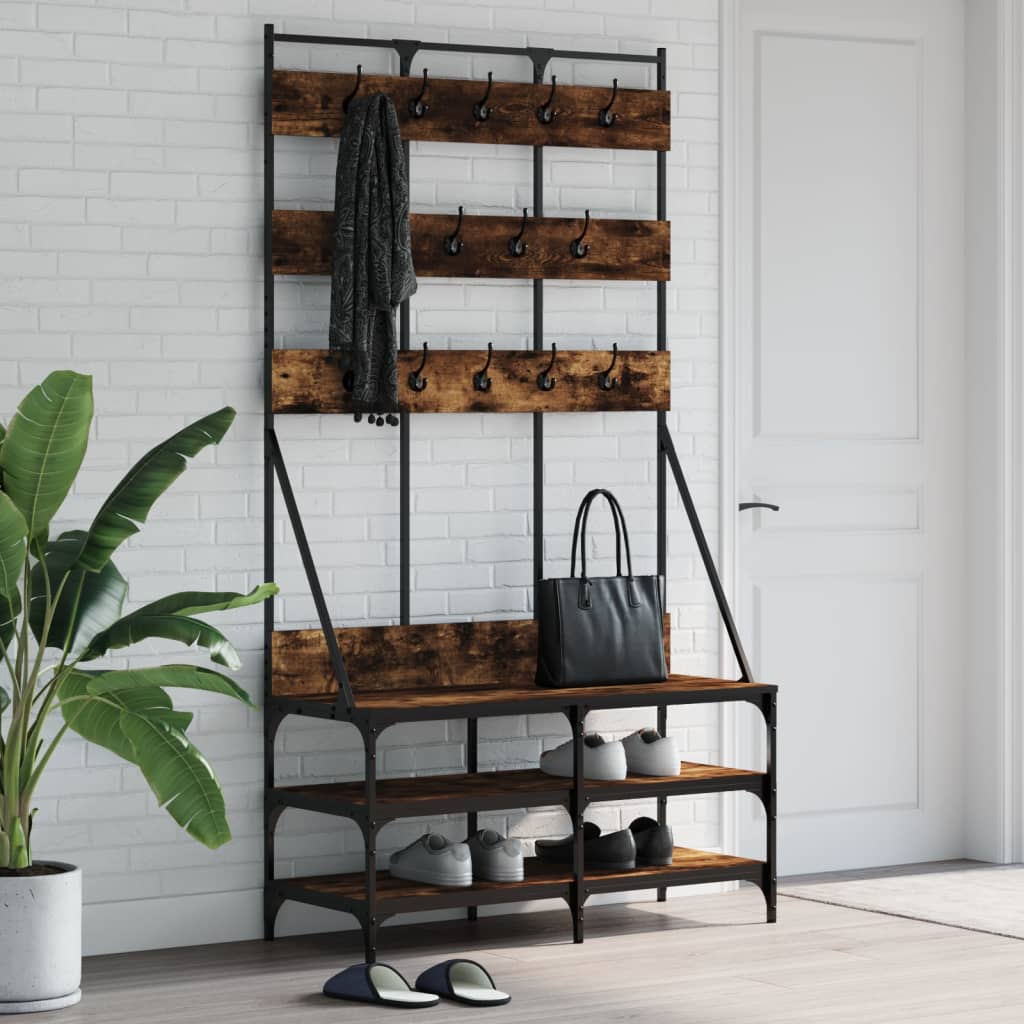 VidaXL Kleiderständer mit Schuhablage 100x40x184 cm Räuchereiche