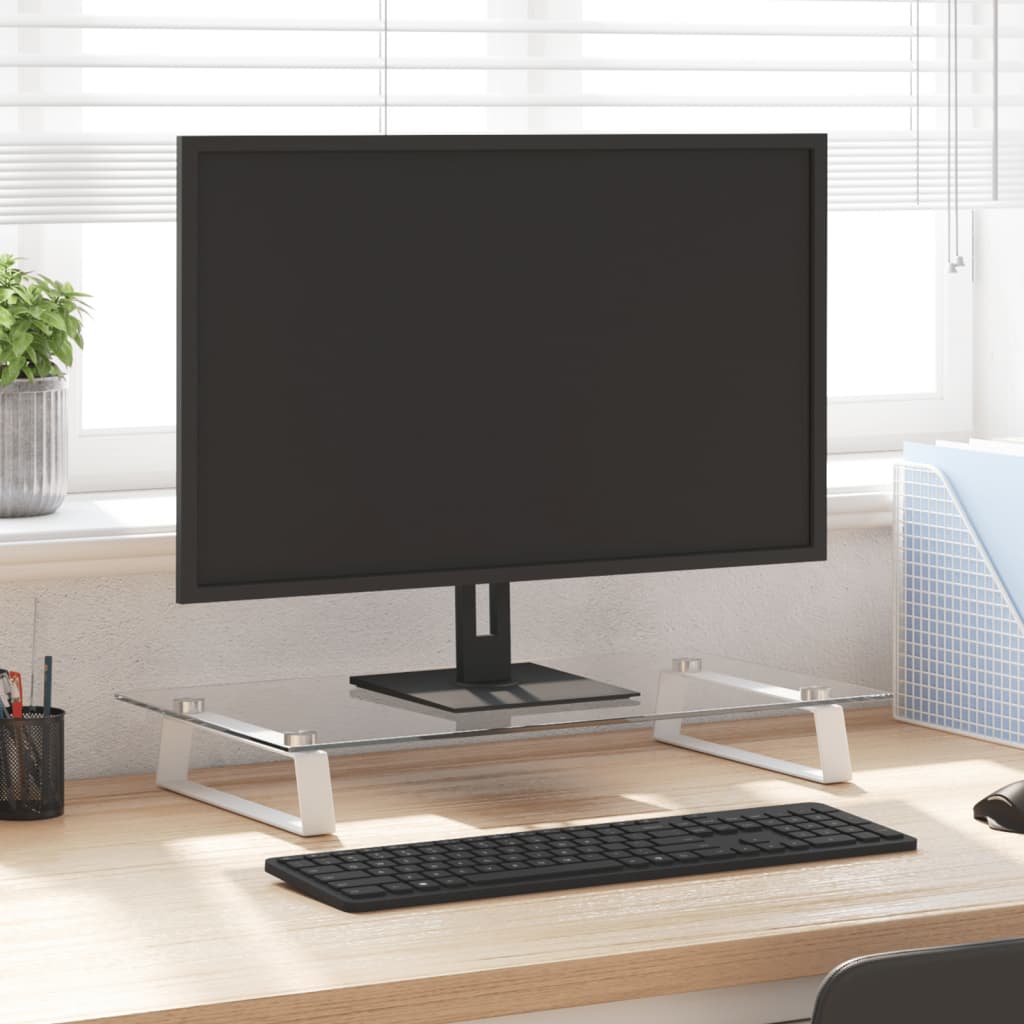 VidaXL Monitorständer 60x35x8 cm gehärtetes Glas und Metall weiß
