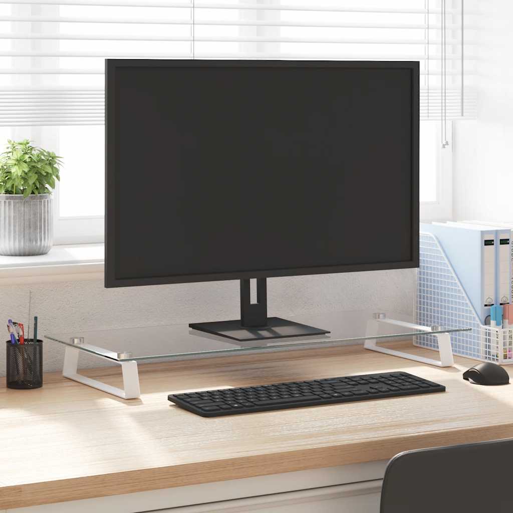 Vidaxxl Monitorständer 80x35x8 cm aus gehärtetem Glas und Metall weiß