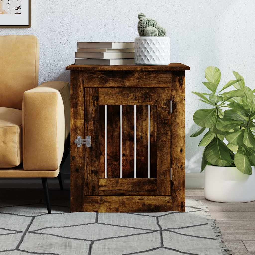 Vidaxxl Hundebox 55x75x65 cm, handgefertigtes Holz, geräucherte Eiche